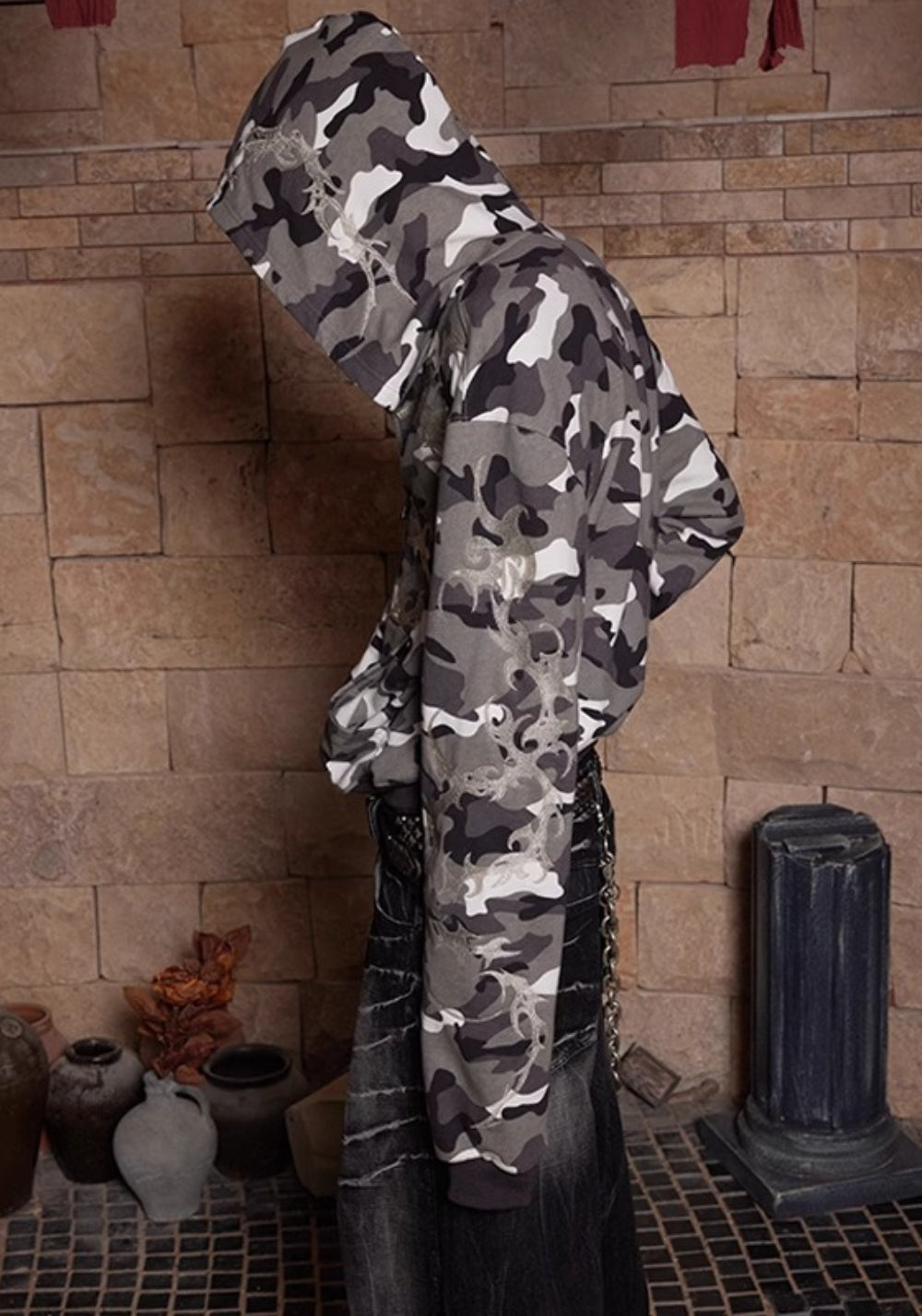 DND4DES丨Silver Embroidered Camo Zip Hoodie - PSYLOS 1, DND4DES丨Silver Embroidered Camo Zip Hoodie, Hoodie, DND4DES•JAPAN, PSYLOS 1